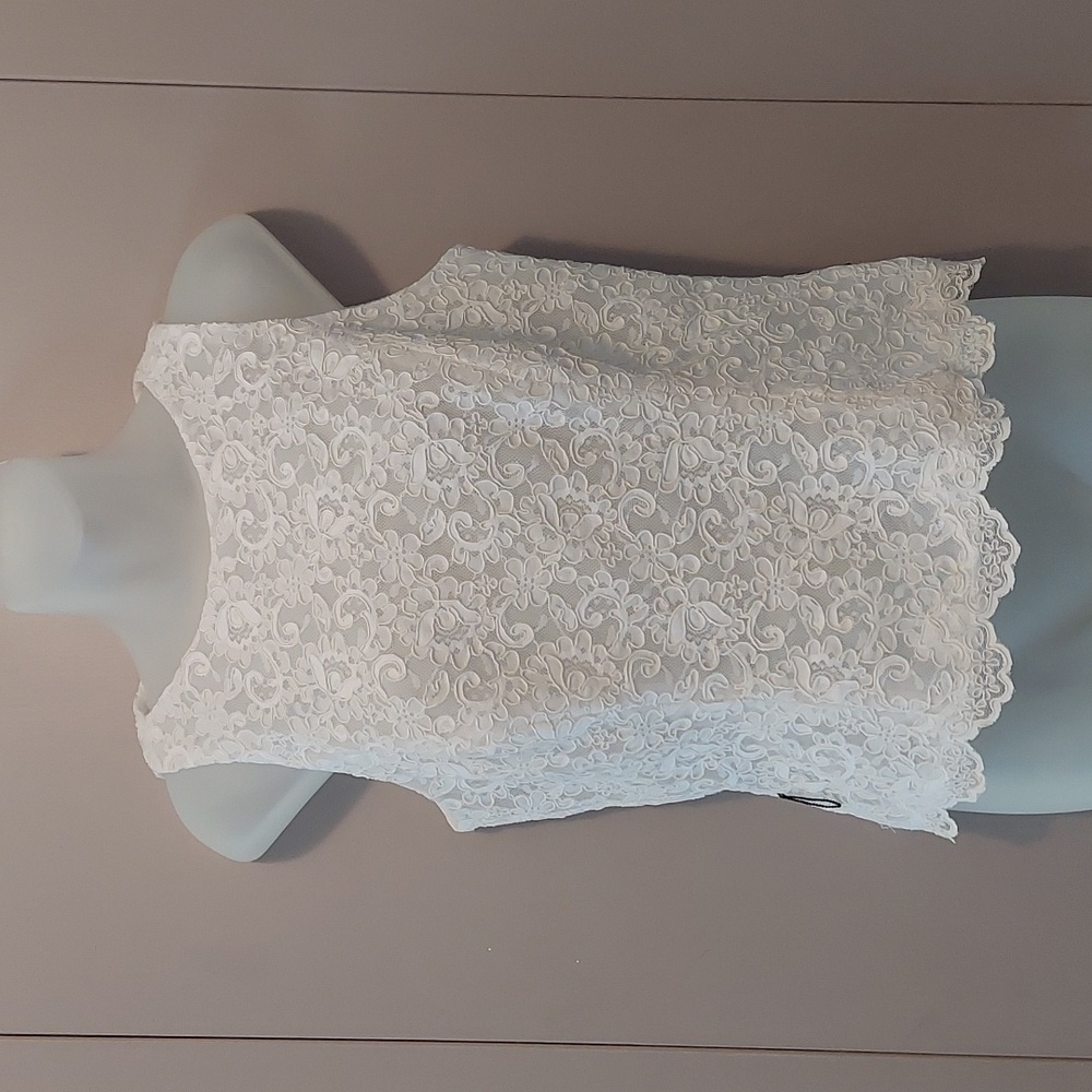 Vintage Lillie Rubin White Floral Lace Scalloped Hem Sheer Camisole Top Size 6